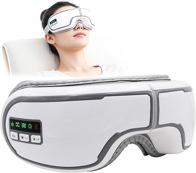 Kuyra Foldable Heated Eye Massager: Heat, Compression, Music & Adjustable Mask – Portable Eye Strain Relief, Dry Eyes Comfort, Relaxation Sleep Support, Holiday Birthday Gift Women & Men (White)