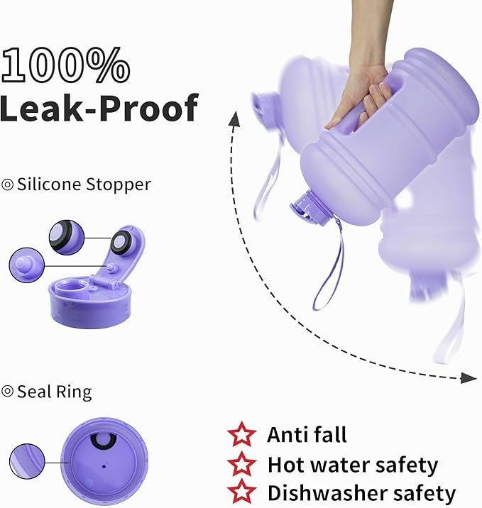 TOOFEEL 1 Gallon Water Bottle,Leakproof,Bpa Free,Dishwasher Safe,128 oz Large Water Jug wiht Handle,Travel & Camping & Sports & Gym Water Bottle For Men and Women - Matte Violet