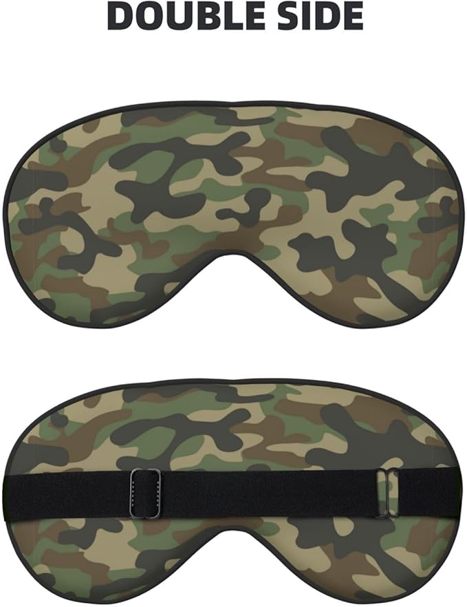 Green Camouflage Sleep Mask Eye Mask with Adjustable Strap Eye Sleep Shade Cover Blocks Light for Women Men Airplane Travel Nap