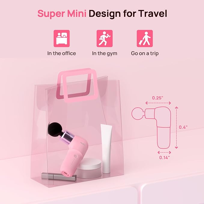 Super Mini Massage Gun, Deep Tissues Percussion Muscle Massager, Compact Sports Travel Massage Gun, Portable Massager Gun for her him, Pink