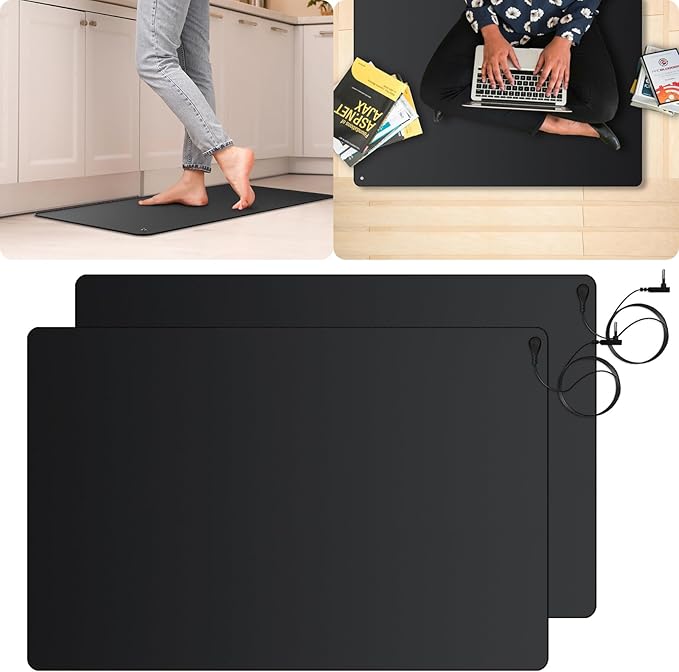Urvoix Grounding Mat for Feet, 35.4"x23.6"(2 Pack) Earth Mat Grounding Pad for Bed, Grounding Mat Kit for Desk, Improve Sleep, Supports Energy, Relieve Anxiety w/ 15 Foot Cord & Conductive Test Pen