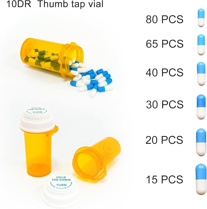 Prescription Reversible Thumb Tab Vials,Pill Bottles with Child Resistant Cap,Empty Medicine Bottles with Caps,Medicine Container for Personal Medication & Pharmacy.(10dram,12pcs)