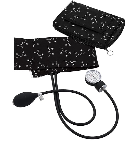 Prestige Medical Adult Premium Aneroid Sphygmomanometer with Matching Carry Case, Cats Black & White