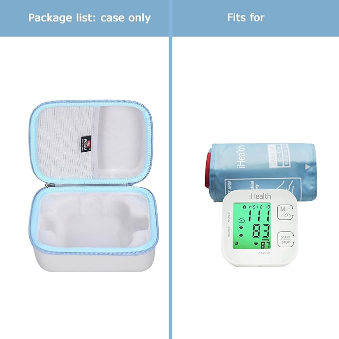 FBLFOBELI Hard Carrying Case Replacement for iHealth Track Smart Upper Arm Blood Pressure Monitor, Bluetooth Blood Pressure Cuff Machine, Protective Travel Storage Bag (Case Only) (Grey)