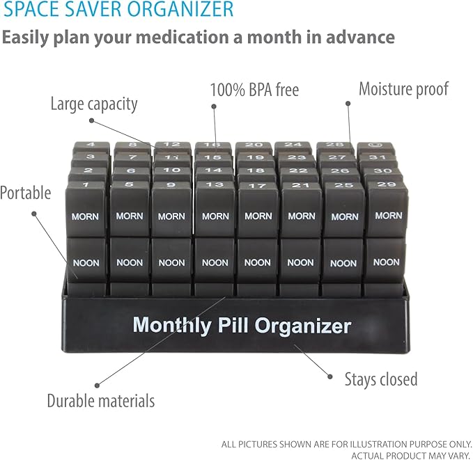 Deke Home - Monthly Pill Organizer 3 Times a Day, 30 Day Pill Box with AM PM Compartments, Large Monthly Medicine Organizer for Vitamins, Supplements & Medication, Travel-Friendly Pill Case, BPA Free