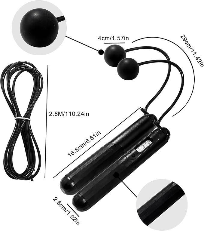 Jump Rope with Counter, 2-in-1 Weighted Corded & Cordless Skipping Rope with LCD Display, Adjustable Length Steel Ball Bearings for Calorie/Count Tracking - Smart Jump Rope for Adults Home Gym Fitness Workouts