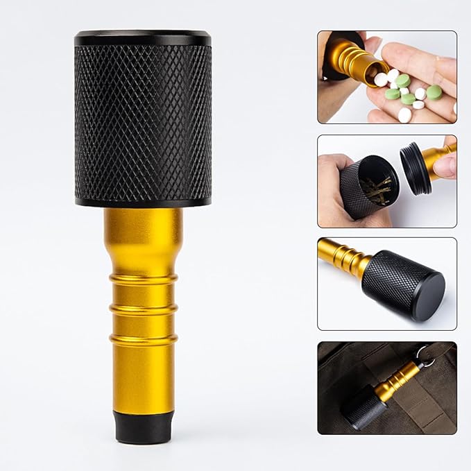 Aluminum Alloy Pill Holder with Keychain, Waterproof Pill Box with 2 Compartments, Portable Pocket Pill Box Case Container for Outdoor Travel Camping