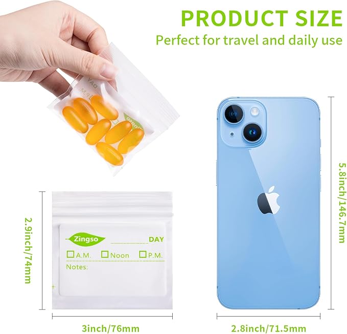 Pill Pouch Bags for Travel, 200 Pcs Portable Pill Organizer Plastic Pills Bag with Write on Label Waterproof Reusable Pill Pouches Small Baggies for Pills Vitamin Supplements Medication Storage