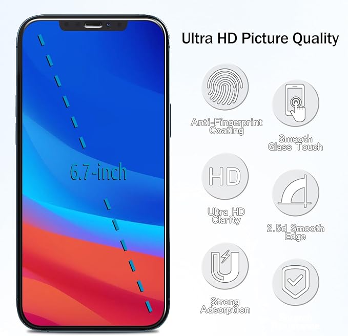 HPTech 2 Pack Screen Protector Designed for iPhone 12 Pro Max 6.7-inch Anti Blue Light Tempered Glass Film, Easy to Install, Bubble Free