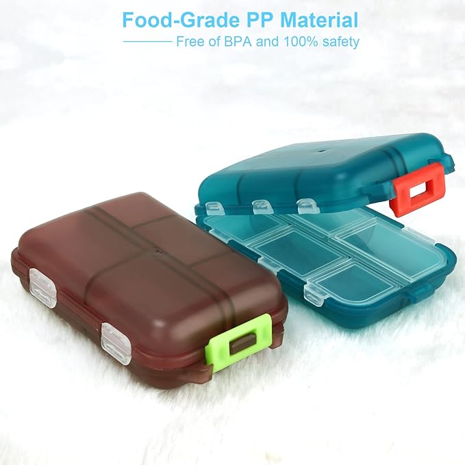 2PCS Travel Pill Box, Cute Pill Organizer, Small Pill Case, Portable Medicine Organizer for Purse, with 10 Compartments for Different Medicines