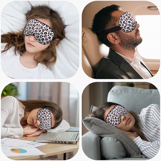 Leopard Eye Mask Sleeping Mask Pink Black Leopard Print Animal Sleep Masks Silky Soft Eye Cover for Women Men Shading Blindfold for Air Travel Sleeping