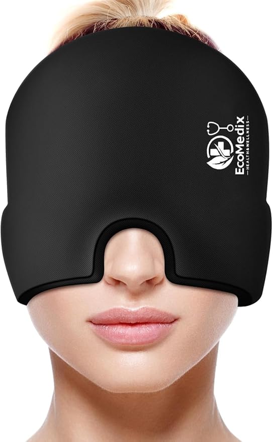 Migraine Relief Cap – Reusable Gel Ice Pack Mask for Headache & Sinus Pain, Cold Therapy Cooling Hat for Tension, Puffy Eyes & Stress Relief