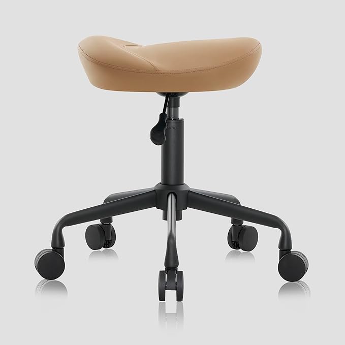 Ergonomic Saddle Seat Adjustable Pneumatic Hydraulic Drafting Swivel Rolling Stool Chair for Medical Hygienic SPA Massage Salon Home and Office - Hilo 508 (Tan, Standard)