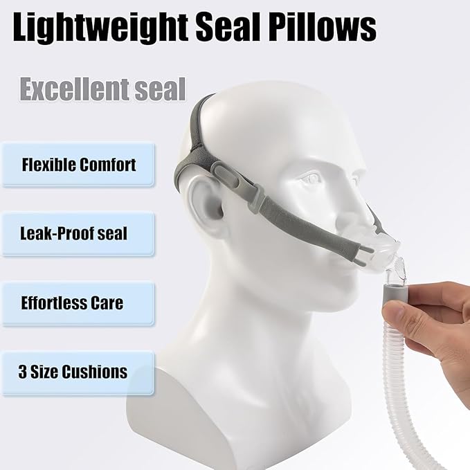 Nasal Pillow Universal Replacement Kit, Easy to Connecting Your Machine，Nasal Msk with S,M,L Size Nose Pillow Adapter, Frame Cushion, Elbow/Swivel,HeadHear,Strap and Hose