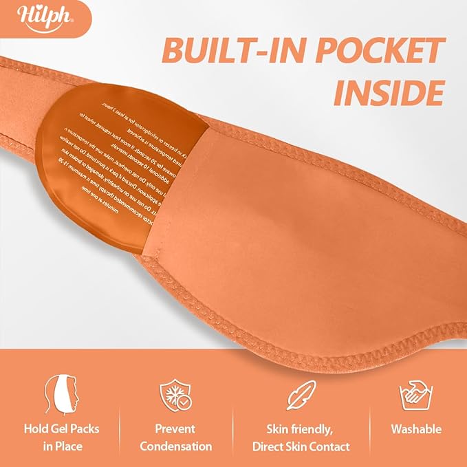 Hilph Face Ice Pack Wisdom Teeth Ice Pack Head Wrap with Washable Jaw Wrap and 4 Replacement Hot Cold Pack for Facial Oral Surgery, TMJ, Tooth Extraction, Dental Surgery, Tonsillectomy Recovery Orange