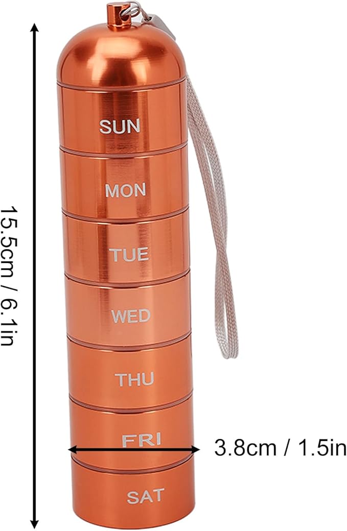 Weekly Organizer, Stackable Aluminum Alloy 7 Day Box Case, Small Portable Metal Organizer Case Keychain, Travel Cute Box Holder