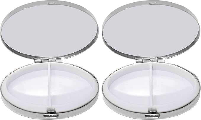 Set of 2 Oval-Shaped Pocket Purse Pill Box & Organizer with Dual Compartments (Silver Flat Top)