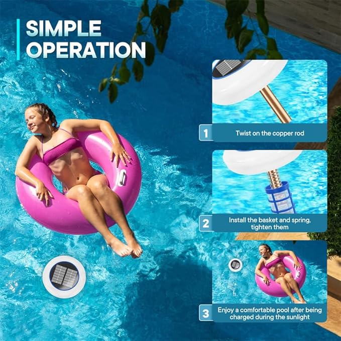 Pool Ionizer for Above Ground Pool, Upgraded Solar Ionizer Pool Auto Switching 7-Colored LED Night Light, More Lasting Copper Pool Ionizer Floater Up to 45,000 Gal