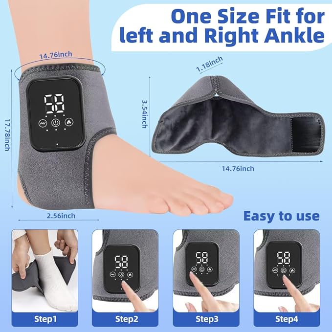 Cordless Ankle Heating Pad, Foot Renew, Ankle Massager for Pain Relief & Circulation, 3 Levels of Heat and Vibration Adjustable, Smart Timer, Gifts for Dad Mom Men Women. (GRAY-2PCS)