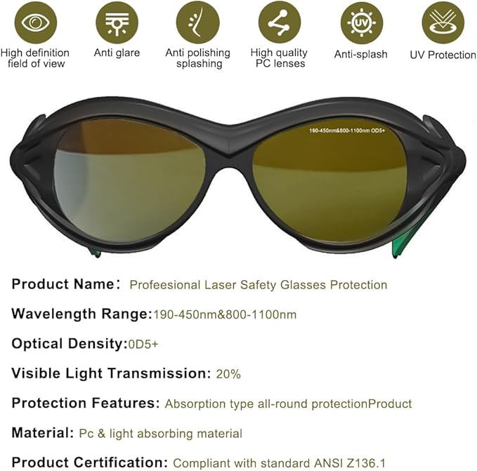 mozeeda Professional IPL Laser Safety Glasses Eye Protection,190-450nm&800-1100nm Protective Tanning Goggles for Blue light laser engraving Laser cutting Welding gas cutting Machine