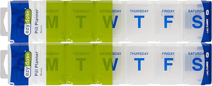 EZY DOSE 3XL Jumbo Weekly (7-Day) Pill Organizer, Vitamin and Medicine Box, Easy Open White Translucent - 2 Pack (3XL - 2 Pack)