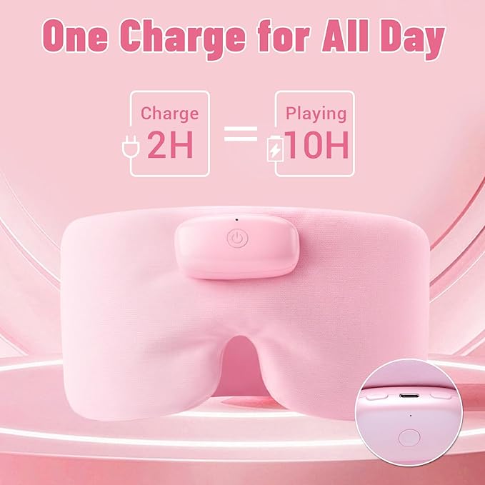Heated Sleep Mask with Bluetooth Headphones, Cordless Rechargeable Heating Eye Mask with Adjustable Heart Timer Music, Washable Sleeping Mask with Bluetooth Headphones for Dry Eyes (Pink)