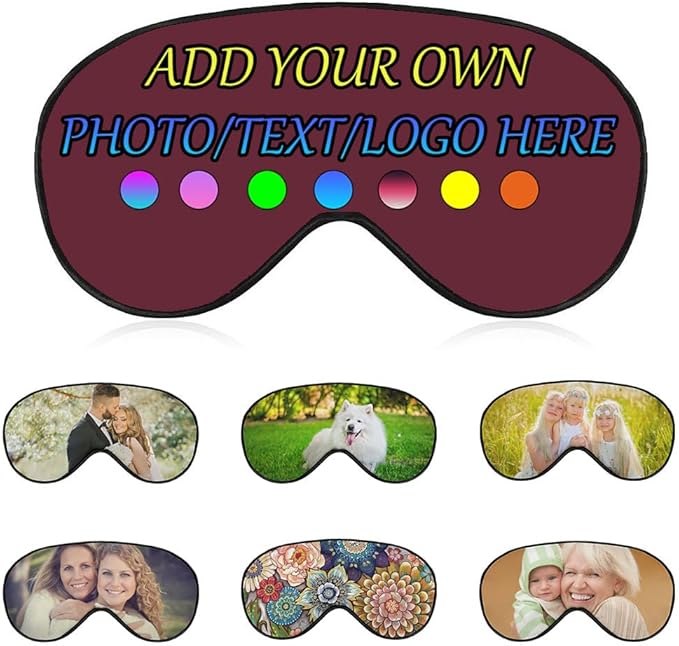 Personalized Eye Mask, Custom Eyeshade Blindfold Add Your Design Image Text Customized Eye Cover with Adjustable Strap for Sleeping Travel Work Naps Blocks Light, Vermilion