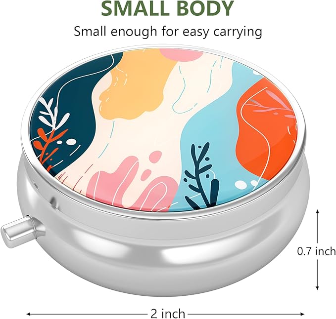 Nipichsha Pill Box, Small Pill Case for Purse & Pocket, Cute Travel Medicine Organizer, Portable Medicine Container Holder to Hold Vitamins, Medication, Fish Oil & Supplement, A04-Art Style Pattern
