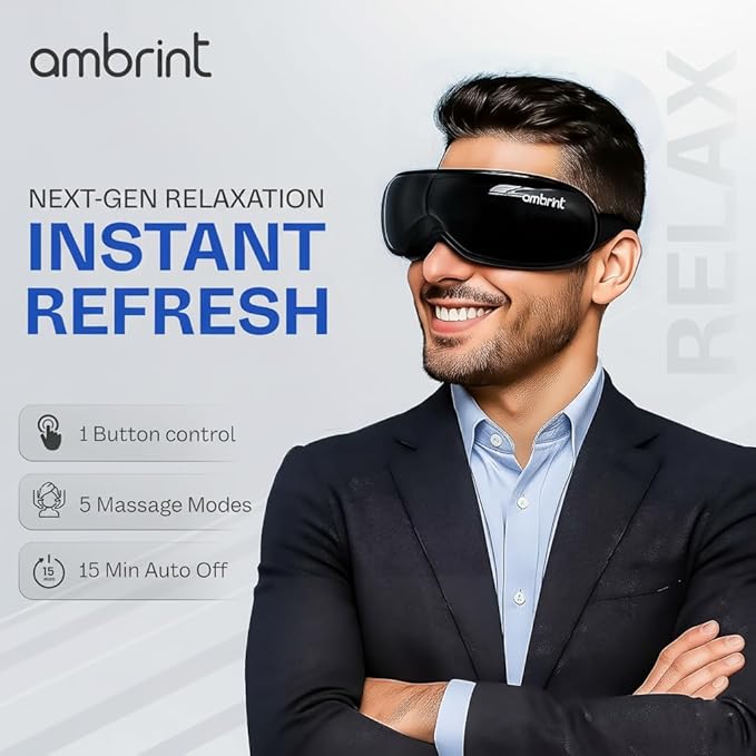 Eye Massager with Heat Bluetooth Smart Off, for Eye Relaxing, Migraine Stress Relief, Improves Sleep, Comforts Dry Eyes Tired Puffy Eyes. Gift for Birthday Father’s, Mother’s Day, Men, Women