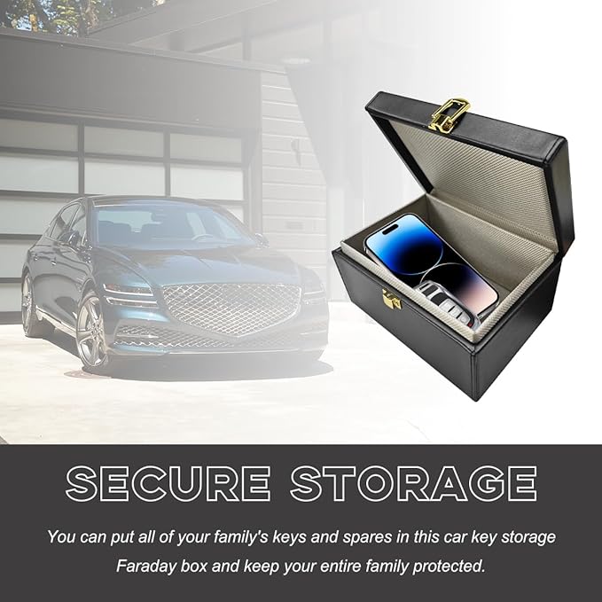 Faraday Box Key Fob Protector, RFID Signal Blocking Shielding Box Anti Theft Car Key Fob Case, Large Capacity PU Leather Faraday Cage Box for Keyless Fob, Car Accessories