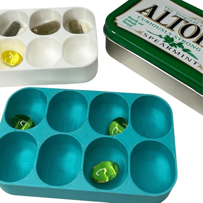 Pill Organizer Insert Compatible with Altoid Tin Cans | Reuse Cans for Discreet Pill Storage | 7 Day Outline Embedded Pill Dispenser | Made in USA (White)