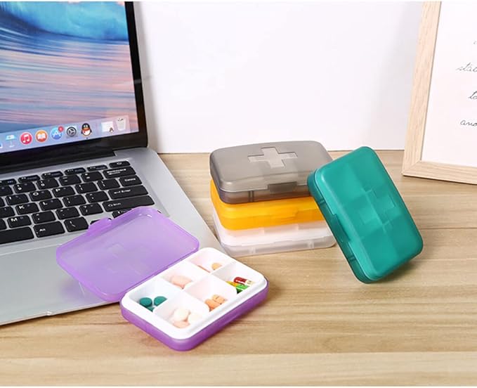 Eforcase Travel Pill Organizer, Portable Pill Case, 6 Compartments Daily Pill Organizer Small Pill Box for Pocket Purse Portable Weekly Pill Box Container for Medicine Vitamin