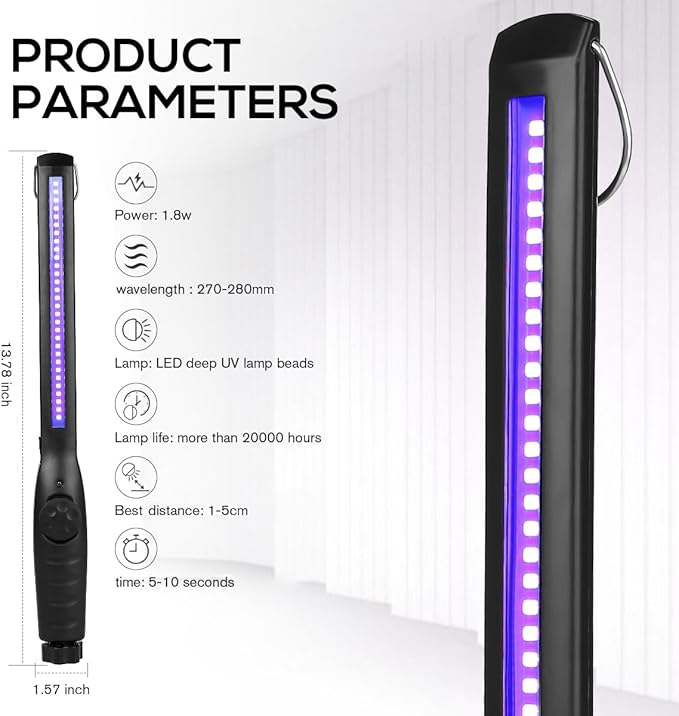 UV Light Sanitizer, UV Sanitizer Lamp Portable Travel UV Light Sanitizer Wand (Black)