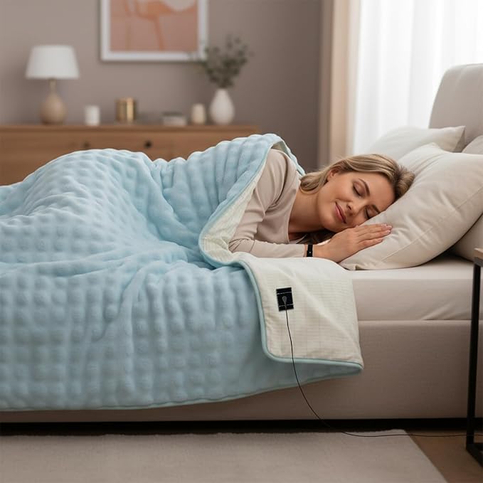 Grounding Blanket Grounding Sheets Queen, Grounding Throw for Improved Sleep, Relieving Pain,Conductive Grounded Mat for Bed with Grounding Wire (Sky Blue, Adult)