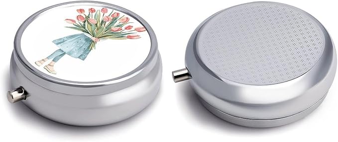 A Big Bouquet of Tulips Pill Box Travel Pill Case for Purse Pocket Weekly Medicine Organizer with Mirror 3 Compartment Round Medicine Case Portable PillcaseHolder for Daily