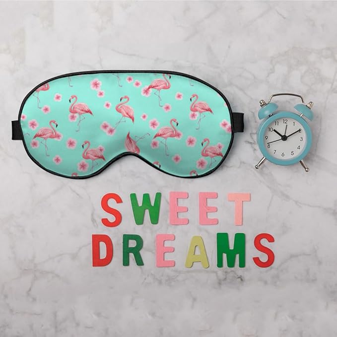 Pink Flamingo Eye Mask Sleeping Mask Tropical Pink Flowers Blue Sleep Masks Silky Soft Eye Cover for Women Men Shading Blindfold for Air Travel Sleeping