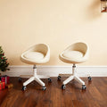Rolling Stool Set of 2– Ergonomic Swivel Seat, Adjustable Height, Ultra-Quiet Wheels, Padded PU Leather Cushion, for Salon, Office, Massage & Medical Use Beige