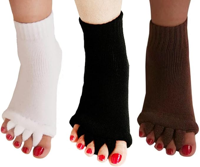 AIBEARTY 3 Pairs Yoga Sport Gym Five Toe Separator Socks Foot Massage Toeless Socks