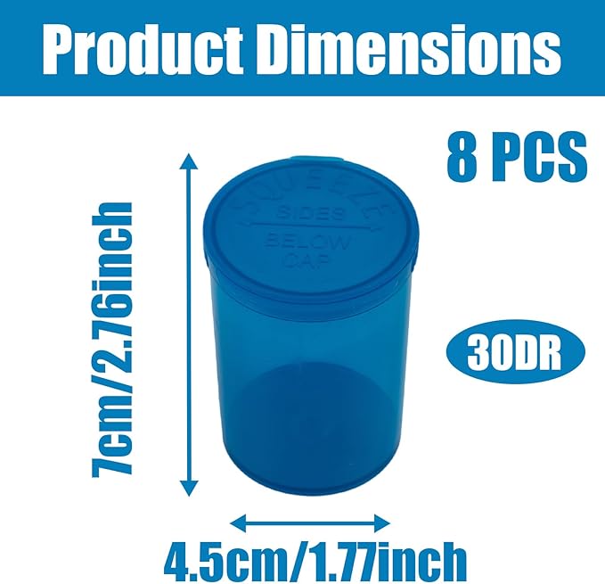 8 Pack 30 Dram Child Resistant Airtight Pop Top Containers, Plastic Empty Pill Bottles with Caps,Waterproof Travel Holder Vial Bottles for Supplements, Vitamins & Medicines (30)