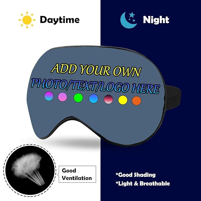 Personalized Eye Mask, Custom Eyeshade Blindfold Add Your Design Image Text Customized Eye Cover with Adjustable Strap for Sleeping Travel Work Naps Blocks Light, Dusty Blue