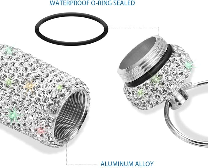 Portable Pill Case Pill Container Waterproof Pill Holder with Keychain Bling Pill Box Medicine Dispenser Bottle Storage for Outdoor Camping Travel (White)