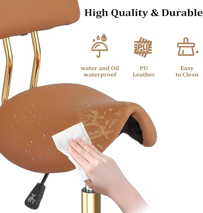 OmySalon Drafting Chair,Ergonomic Office Desk Chair with Back Support,Tall Adjustable Rolling Stool with Footrest & Thick Seat Cushion,Computer Chair (Brown Gold)