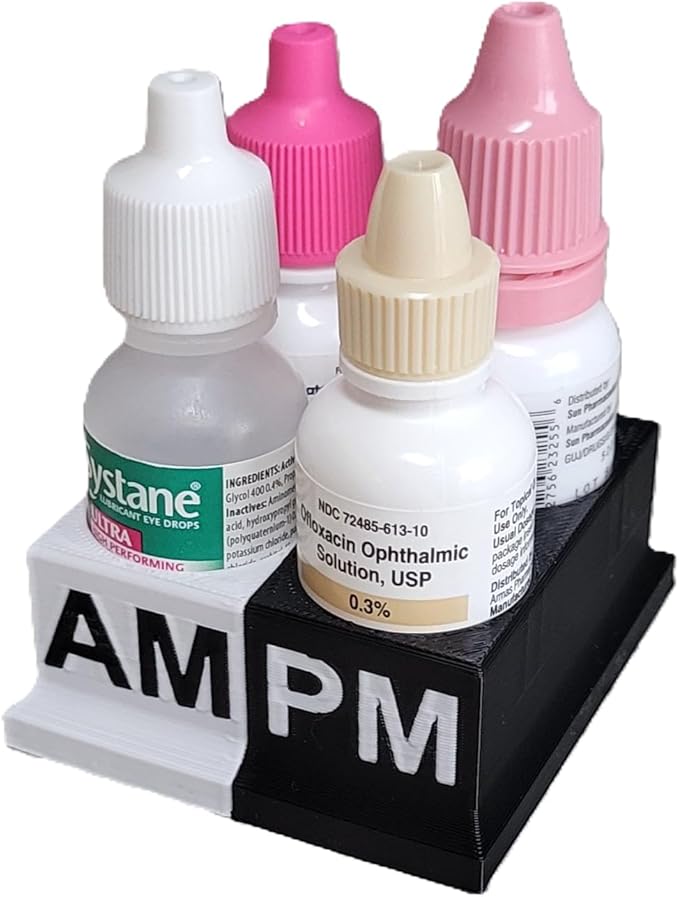 Znet3D Eye Drops Bottle Organizer & Tracker – AM/PM 4-Slot (White/Black)