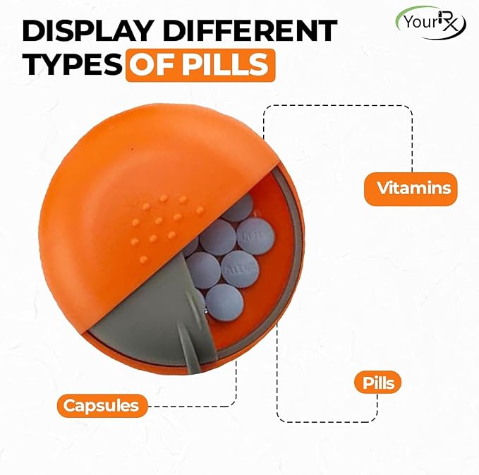 Round Travel Pill Organizer - Portable Small Pill Box for Purse - Compact, Leak-Proof Medicine Container for Pills, Vitamins, Fish Oil, Supplements - BPA-Free, Durable Design, 2.75" (Orange)