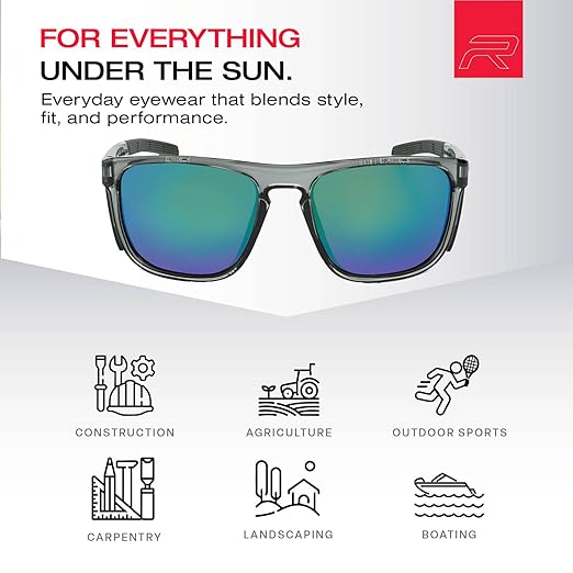 Riley Navigator X Safety Glasses – Anti-Fog, Scratch/Impact Resistant & UV Blocking, Lightweight Full-Frame for Work, Outdoors, & Active Lifestyles, Emerald Green Mirror/Gray