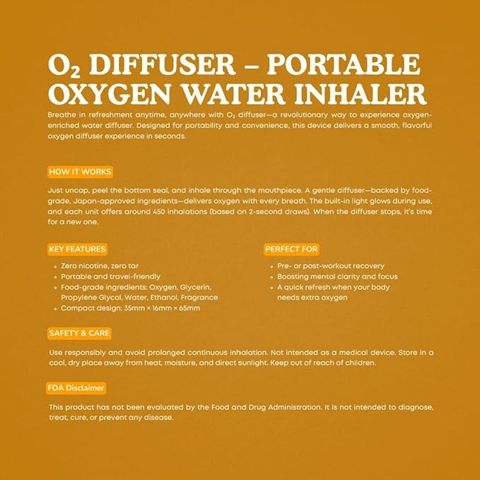 O₂ Cigtrus Oxygen Inhaler – Portable Energy Drink Inhale for Quick Energy, Focus & Refresh, Pocket-Size Design for Daily Boost, Pre-Workout, and Busy Days