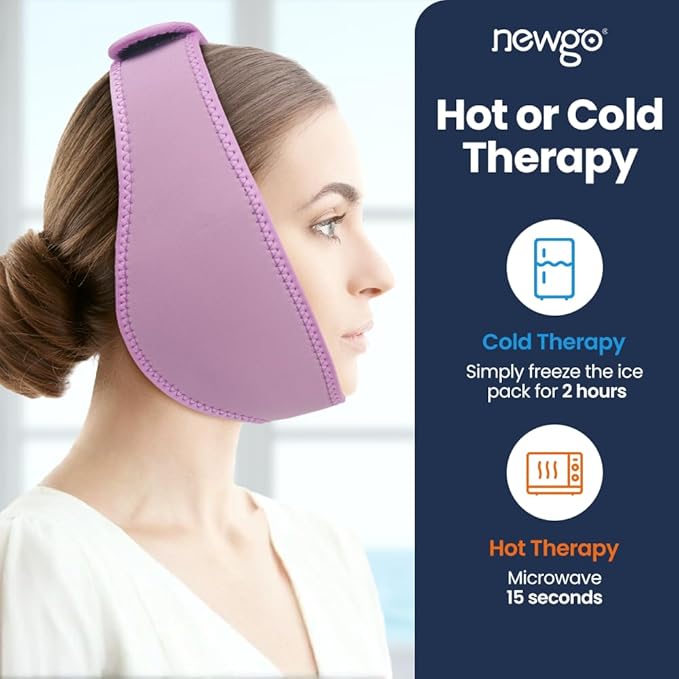NEWGO Wisdom Teeth Ice Pack Head Wrap for Face Oral Surgery, Jaw Ice Pack for Face with 4 Hot Cold Gel Pack for TMJ, Tooth Extraction, Tonsillectomy Recovery - Purple