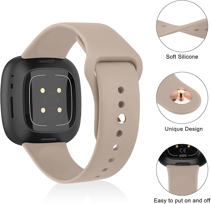 AK Silicone Bands Compatible with Fitbit Versa 4 & Sense 2, Soft Straps Replacement Wristbands for Fitbit Versa 3 & 4 / Sense & 2 Smart Watch (Milk Tea)