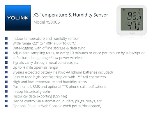YoLink X3 Version Temperature & Humidity Sensor, Supports App Real-Time Data Refresh, Alexa, IFTTT, Home Assistant Integration - YoLink Hub Required