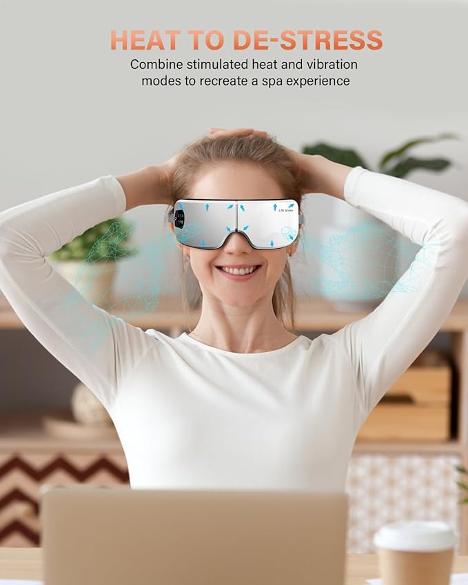 Eye Massager with Heat, 7 Heating and Vibration Modes, Eye Mask, Birthday Gifts for Women, Men, Friend, Mom and Dad, Sleep Mask for Relax, Migraine Relief, Improve Sleep, White